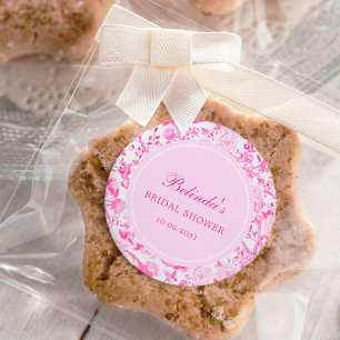Hot Pink White Chinoiserie Floral Bridal Shower Classic Round Sticker