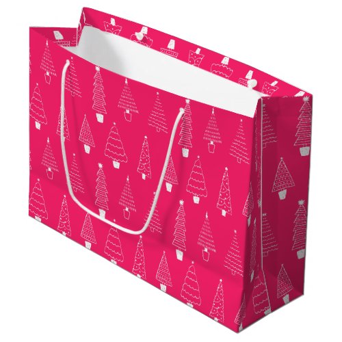 Hot Pink White Christmas Woodland Tree pattern Large Gift Bag