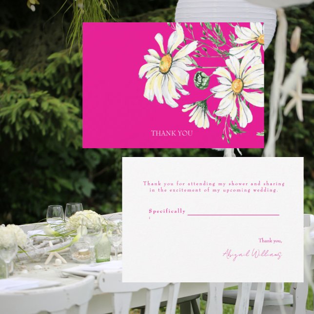 Hot Pink White Daisies Wedding Shower Thank You Card (Creator Uploaded)