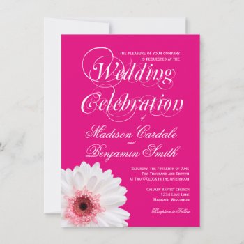 Hot Pink White Daisy Wedding Invitations by CustomWeddingSets at Zazzle
