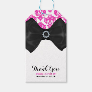 Hot Pink & White Damask Bow Glam Sweet 16 Party Gift Tags