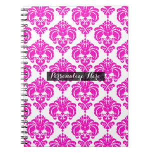 Hot Pink White Damask Chic Modern Elegant Pattern Notebook