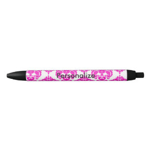 Hot Pink & White Damask Elegant Personalized Chic Pen