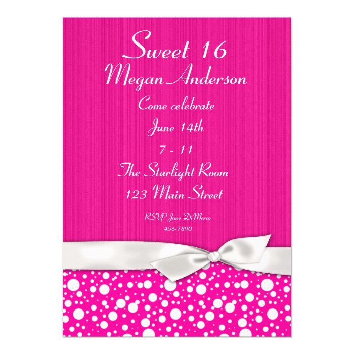 Hot Pink White Dots Bow Invitation