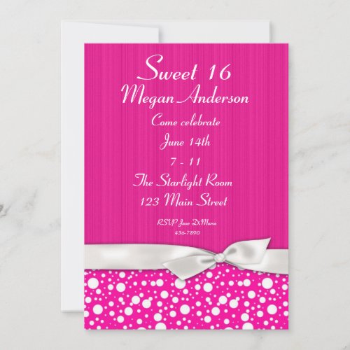 Hot Pink White Dots Bow Invitation