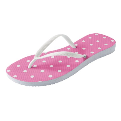 Hot Pink White Dots Template Rustic Design Trendy Flip Flops