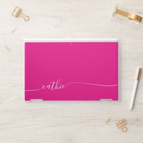 Hot Pink White Elegant Glam Signature Style Name HP Laptop Skin