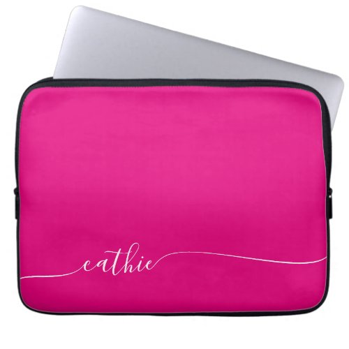 Hot Pink White Elegant Glam Signature Style Name Laptop Sleeve