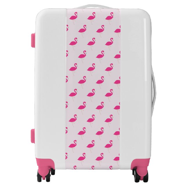 Hot Pink White Flamingo Polka Dots Pattern Girly Luggage (Front)