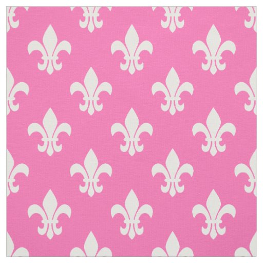 Hot Pink, White Fleur De Lis Pattern Fabric