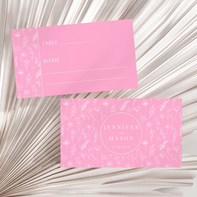 Hot pink white floral bohemian modern wedding place card (Creator Uploaded)