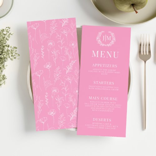 Hot pink white floral retro elegant wedding menu