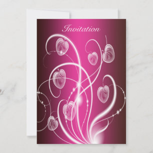 Hot Pink White Flower Streamers Birthday Party Invitation