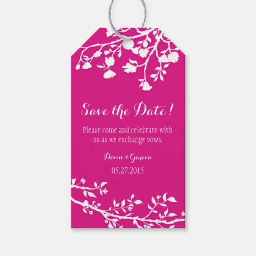 Hot Pink White Flower Wedding Save The Date Tags