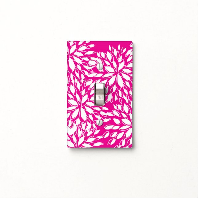 Hot Pink White Flowers Floral Light Switch Cover (In Situ)