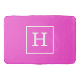 Hot Pink White Framed Initial Monogram Bathroom Mat