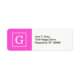 Hot Pink White Framed Initial Monogram Label