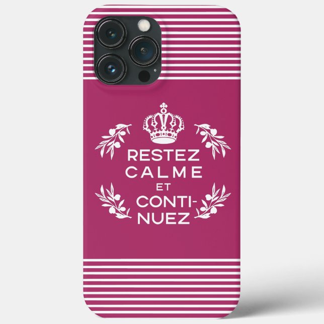 hot pink white French Keep Calm and Carry On Case-Mate iPhone Case (Back)