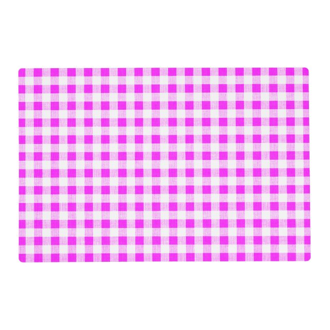 Hot Pink White Gingham Pattern Placemat (Front)