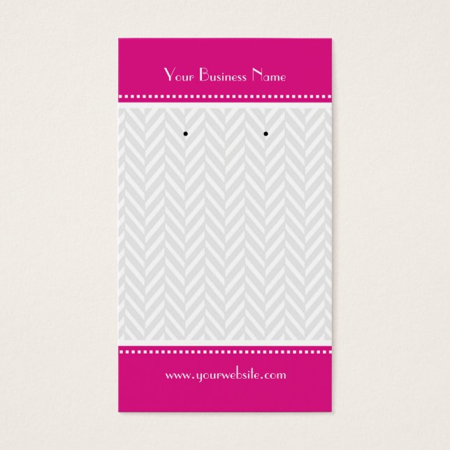 Hot Pink White Gray Herringbone Earring Cards (Front)