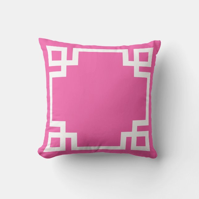 Hot Pink White Greek Key Throw Pillow (Front)