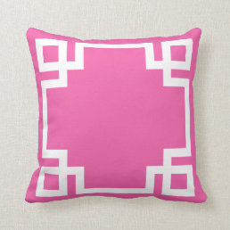 Hot Pink White Greek Key Throw Pillow