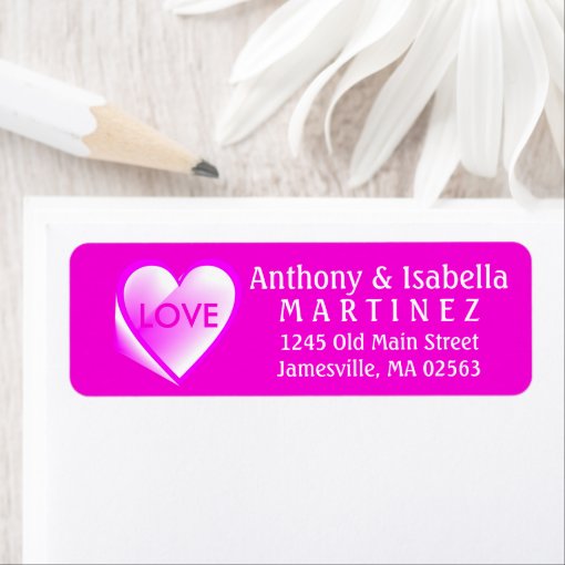 Hot Pink & White Heart Love Return Address Labels Zazzle