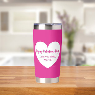 Hot pink white heart Valentine's Day Insulated Tumbler