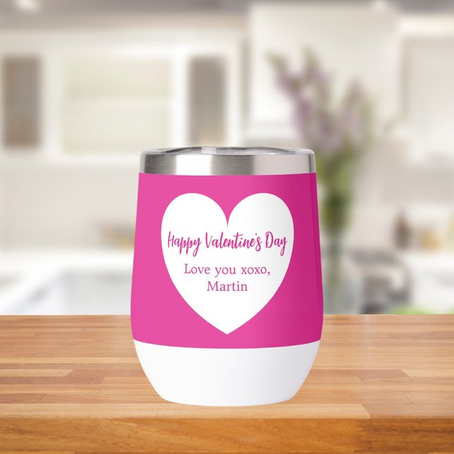 Hot pink white heart Valentine's Day Thermal Wine Tumbler (Creator Uploaded)
