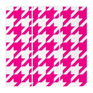 hot pink white houndstooth triptych