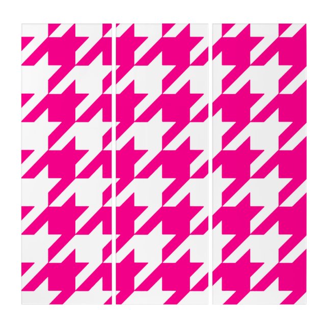 hot pink white houndstooth  triptych (Front)