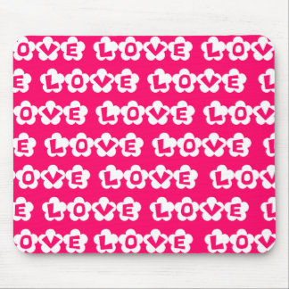 Hot Pink & White LOVE Flowers Mouse Pad