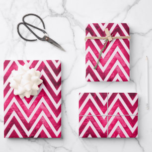 hot pink white metallic chevron pattern background wrapping paper sheets