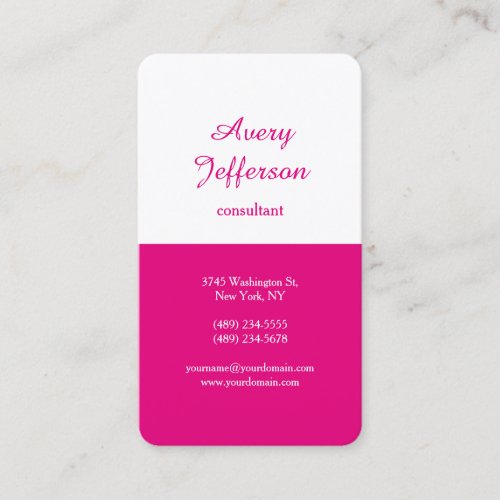 Hot Pink White Modern Minimalist Professional Business Card
