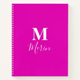 Hot Pink White Monogram Initial Custom Name Girly  Notebook