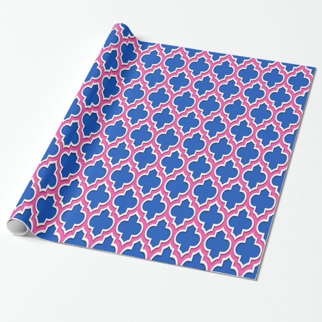 Hot Pink White Moroccan #4DS Wrapping Paper (Unrolled)