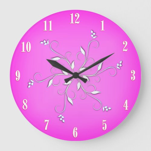 Hot Pink White Numbers Accent Large Clock