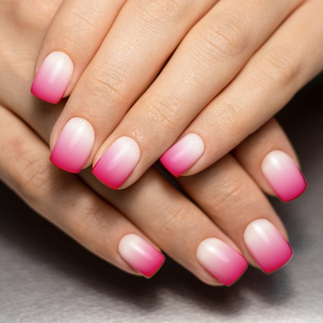 Hot Pink & White Ombre Gradient Minx Nail Art (white and hot pink ombre nails)
