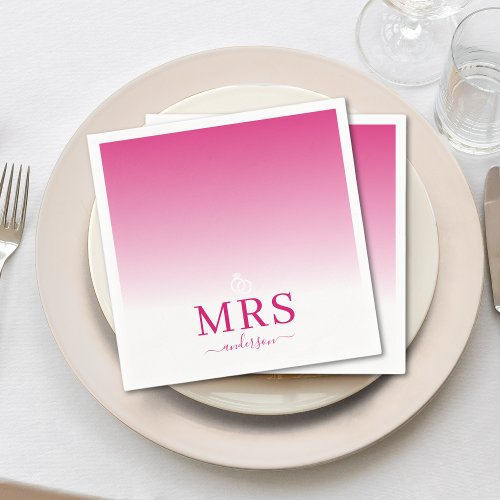 Hot Pink  White Ombre Mrs Bridal Shower Wedding Napkins