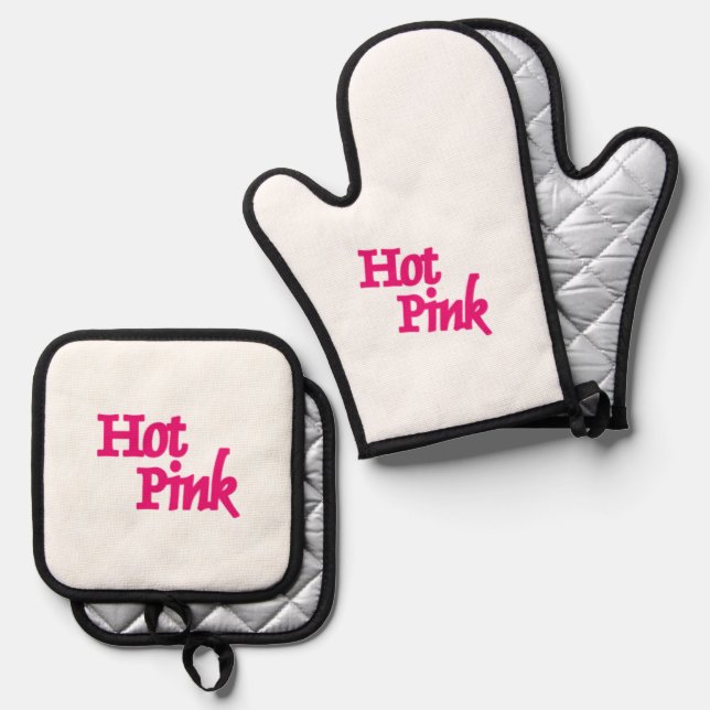 Hot Pink white oven mitts pot holder sets Oven Mitt & Pot Holder Set (Front/Back)
