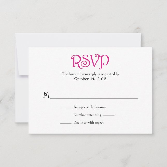 Hot Pink White Plain Simple Wedding RSVP Cards (Front)