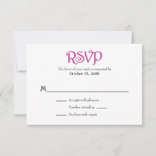 Hot Pink White Plain Simple Wedding RSVP Cards