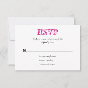 Hot Pink White Plain Simple Wedding RSVP Cards