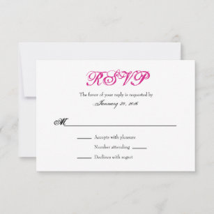 Hot Pink White Plain Simple Wedding RSVP Cards