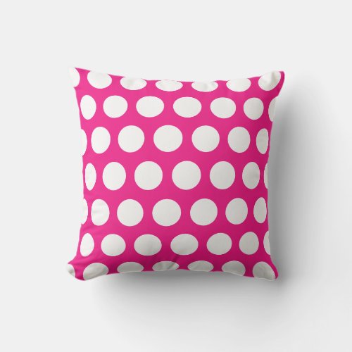 Hot Pink White Polka Dot Pattern Outdoor Pillow
