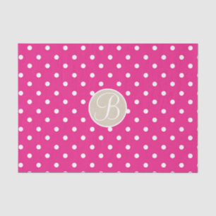 Hot Pink White Polka Dots Monogram Letter Initial Tissue Paper