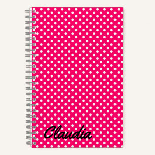 Hot Pink White Polka Dots Name Power Bank Notebook