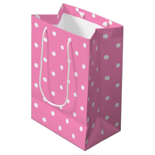Hot Pink White Polka Dotted Pattern For Her Trendy Medium Gift Bag