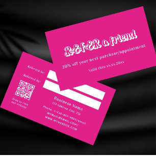 Hot pink white qr code business referral card
