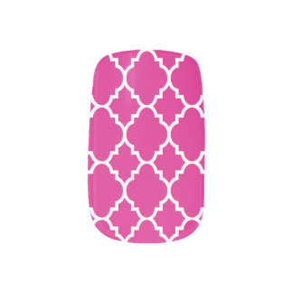 Hot Pink White Quatrefoil Moroccan Pattern Minx Nail Wraps